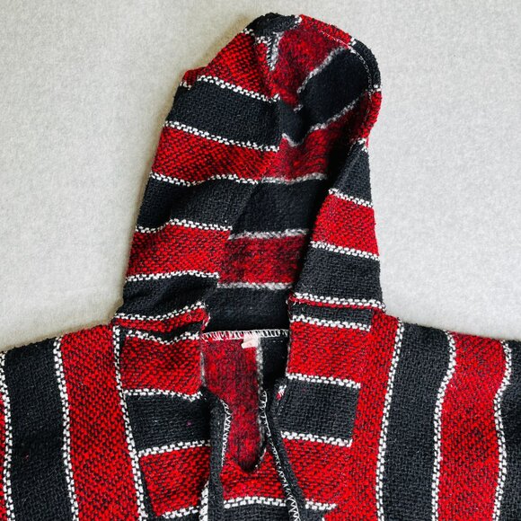 Baja Jacket SIze L Blackhawks Logo Red Black Stripe Hooded Pocket Pullover - Picture 8 of 9